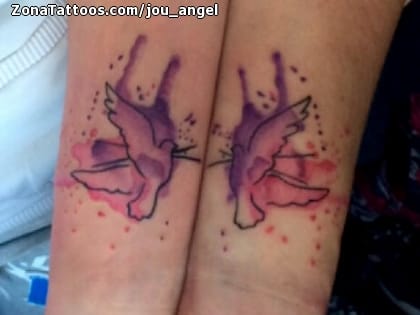 Foto de tatuaje Palomas, Aves, Acuarela