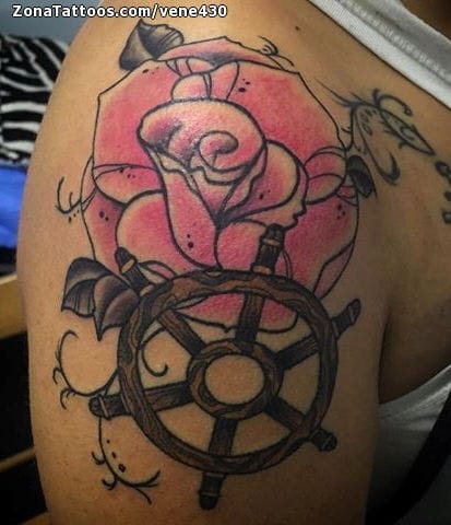 Tattoo photo Roses, Steering wheels, Flowers