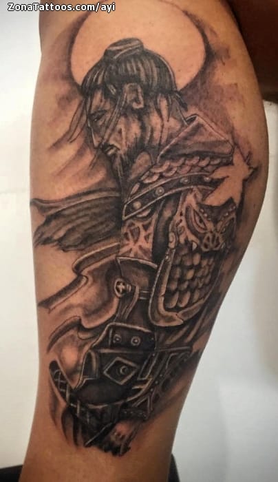 Foto de tatuaje Samurais, Orientales, Pierna