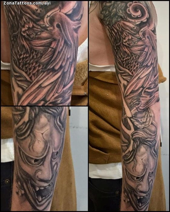 Tattoo photo Hannya, Wings, Sleeves