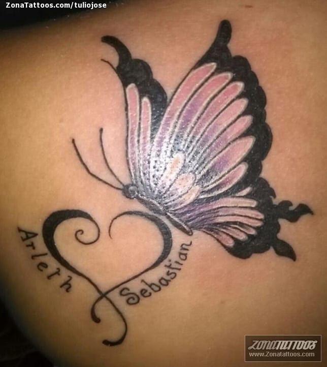 Tattoo photo Butterflies, Names, Hearts