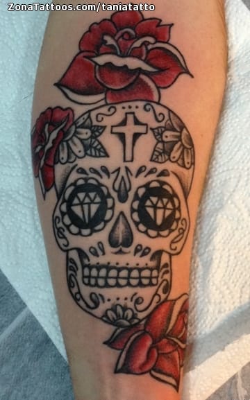 Tattoo photo Sugar Skull, Roses, Flowers