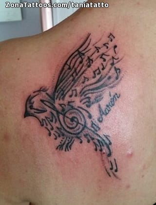 Foto de tatuaje Notas Musicales, Aves, Animales