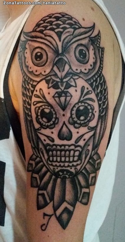 Tattoo photo Owls, Birds, Sugar Skull