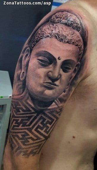 Tattoo of Buddha, Geometrics, Shoulder