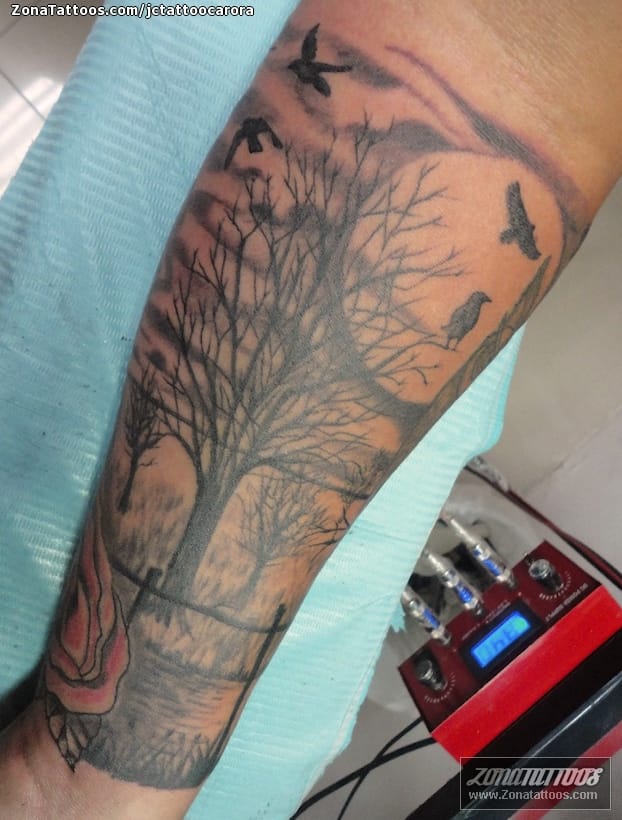 Tattoo photo Trees, Crows, Moons
