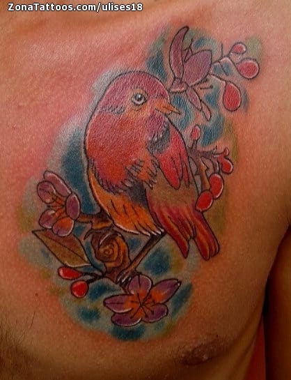 Foto de tatuaje Aves, Animales, Flores