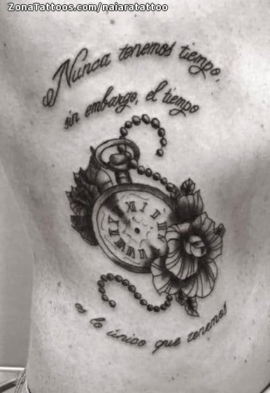 Tatuaje de Relojes, Flores, Frases