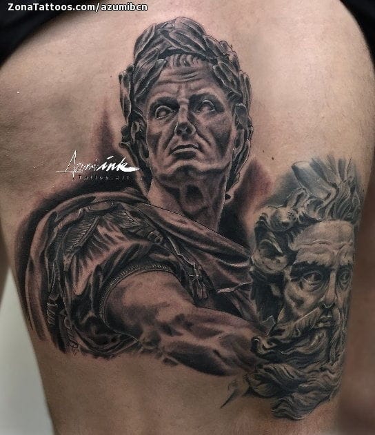 Tattoo photo Sculptures, Poseidon, Thigh