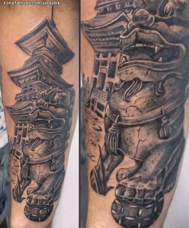 Tatuaje de Pagodas, Leones De Fu, Orientales