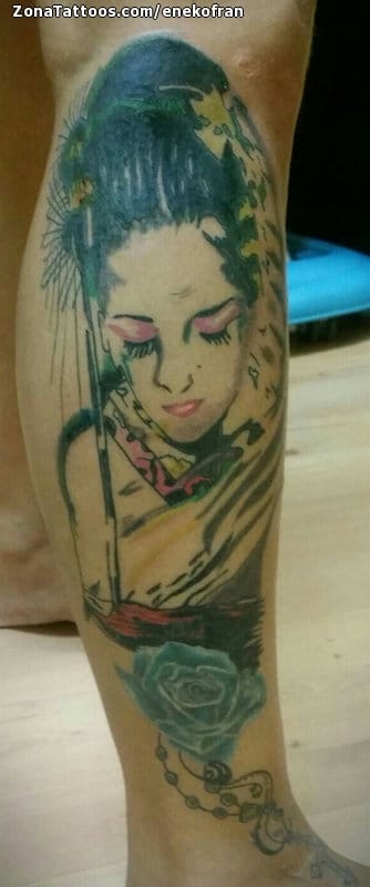 Foto de tatuaje Geishas, Pierna, Orientales