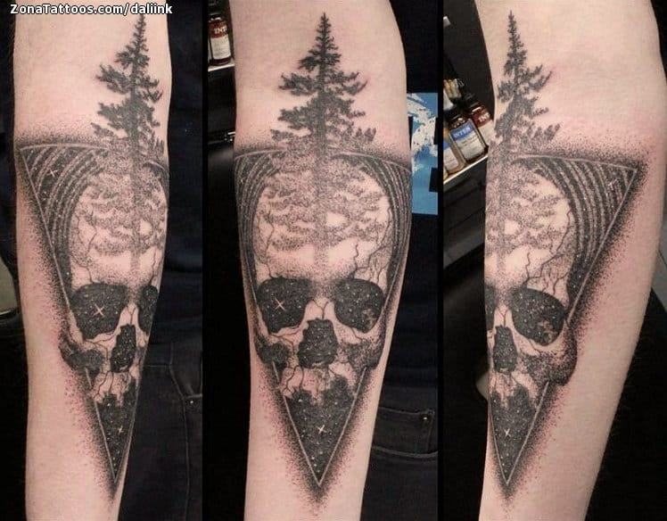 Foto de tatuaje Calaveras, Árboles, Puntillismo