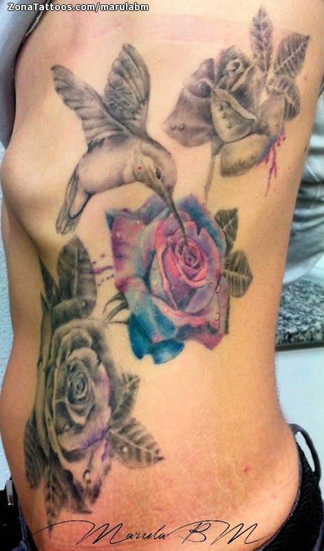 Foto de tatuaje Colibríes, Rosas, Flores