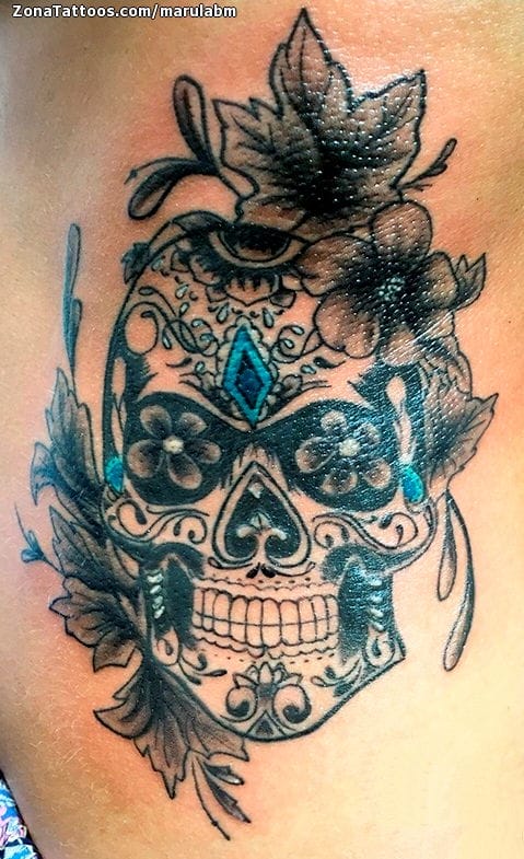 Foto de tatuaje Sugar Skull, Hojas