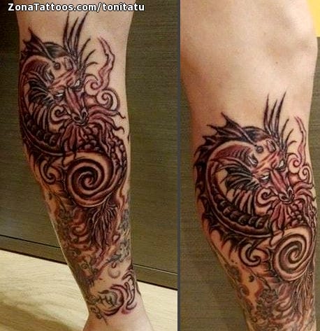 Tattoo photo Dragons, Asian, Leg