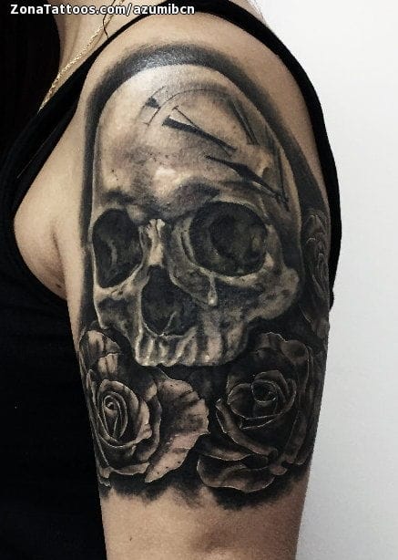 Tattoo photo Skulls, Roses, Flowers