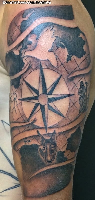 Tattoo photo Compass rose, Maps