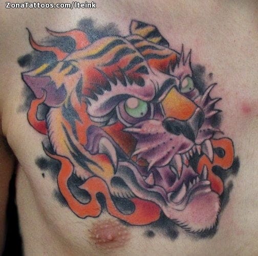 Foto de tatuaje Tigres, New School, Pecho