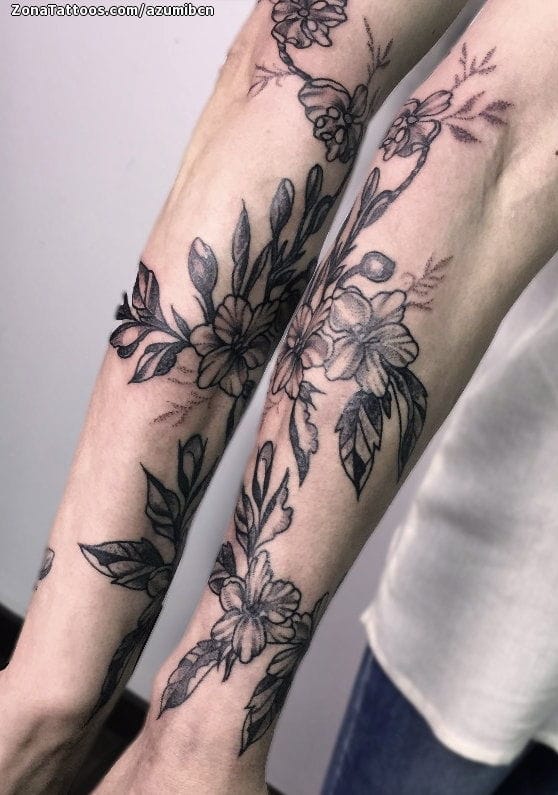 Tattoo photo Flowers, Leaves, Arm