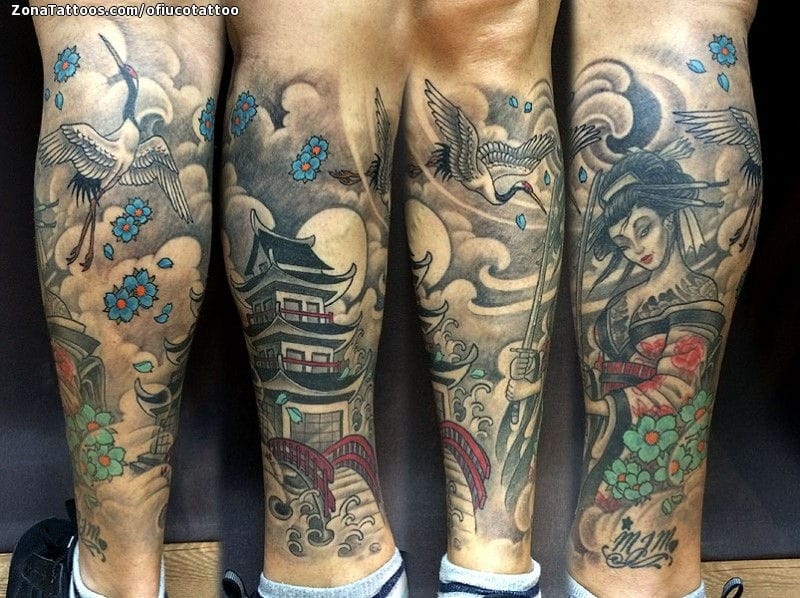 Foto de tatuaje Grullas, Puentes, Pagodas