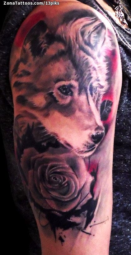 Tatuaje de Lobos, Rosas, Animales