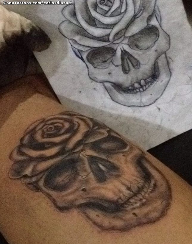 Tattoo photo Skulls, Roses, Flowers