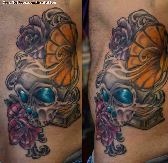 Tattoo photo Skulls, Gramophones, Music