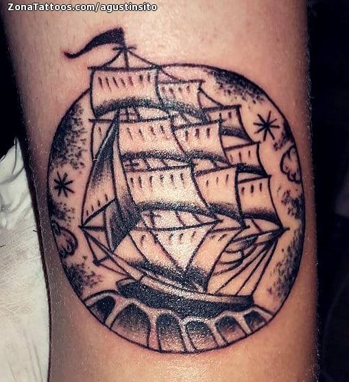 Foto de tatuaje Barcos, Puntillismo