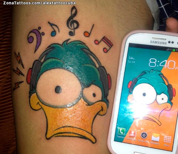 Tattoo photo Ducks, Headphones, Musical notes