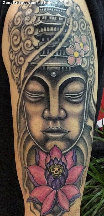 Tattoo photo Buddha, Asian, Flowers