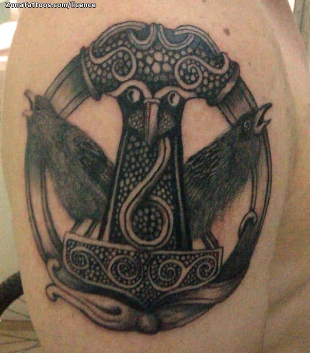 Tattoo of Mjölnir, Crows, Birds