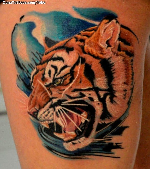 Tattoo of Tigers, Animals, Thigh