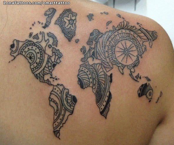 Tattoo photo Maps, Mandalas, Shoulder blade