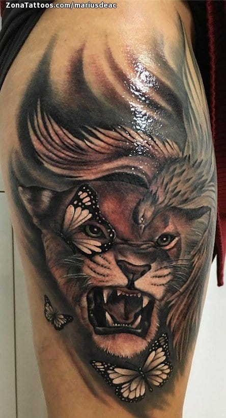 Foto de tatuaje Leones, Animales, Mariposas