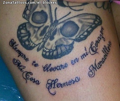 Foto de tatuaje Calaveras, Mariposas, Letras