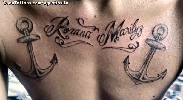 Foto de tatuaje Anclas, Nombres, Pecho