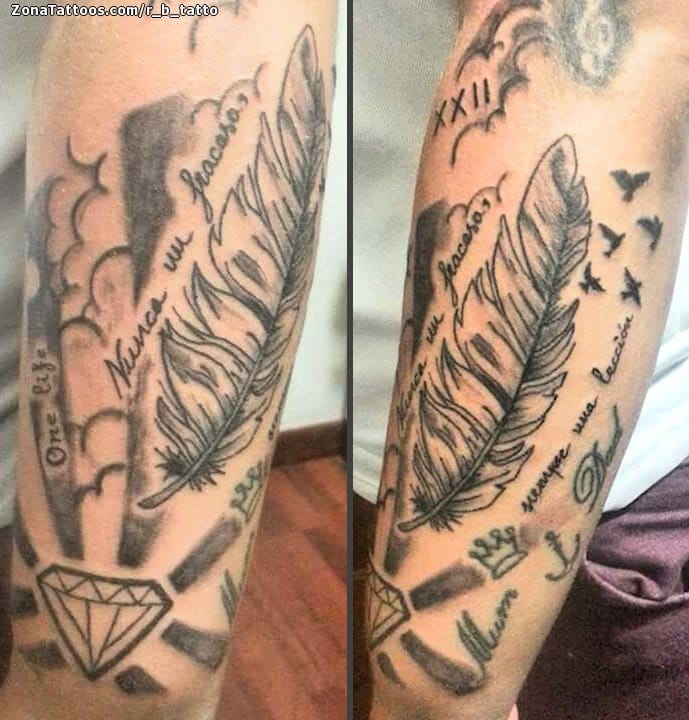 Foto de tatuaje Diamantes, Plumas, Antebrazo