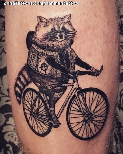 Foto de tatuaje Mapaches, Animales, Bicicletas