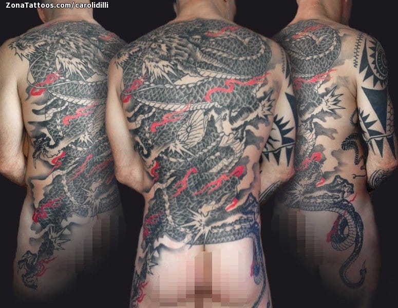 Tattoo photo Dragons, Back, Asian