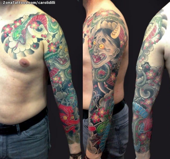 Tattoo photo Hannya, Snakes, Sleeves