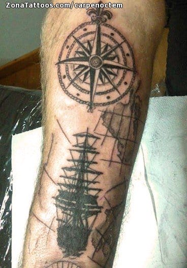 Tattoo photo Boats, Compass rose