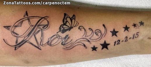 Tattoo photo Letters, Stars, Butterflies