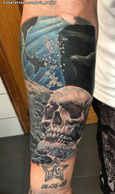 Foto de tatuaje Calaveras, Burbujas, Tiburones