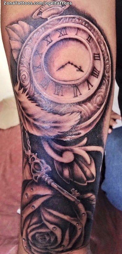 Tattoo photo Clocks, Roses, Keys