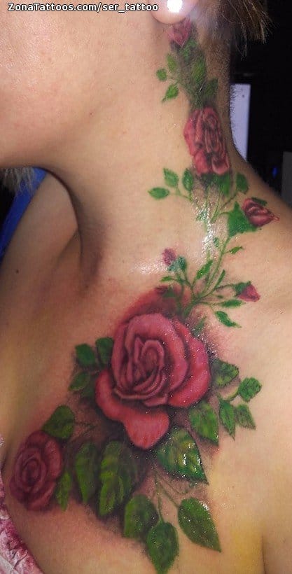 Tattoo photo Flowers, Roses, Neck