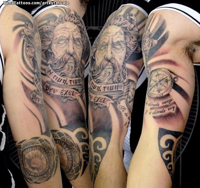 Tattoo photo Faces, Shoulder, Compasses