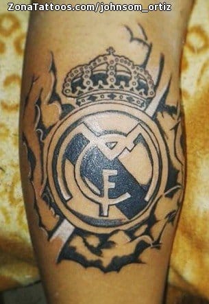 Foto de tatuaje Real Madrid, Escudos, Pierna