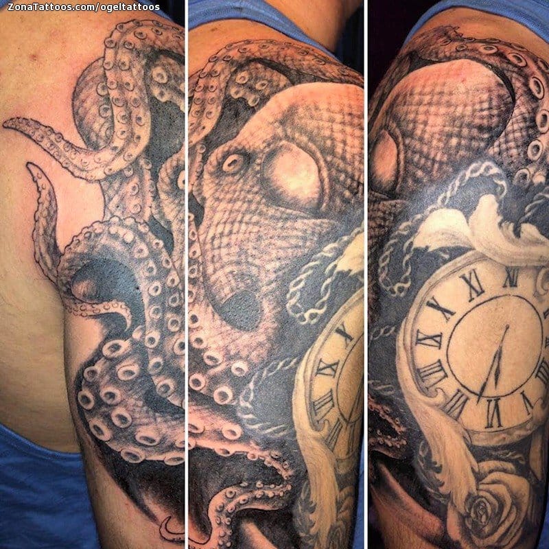 Tattoo photo Octopuses, Clocks, Animals