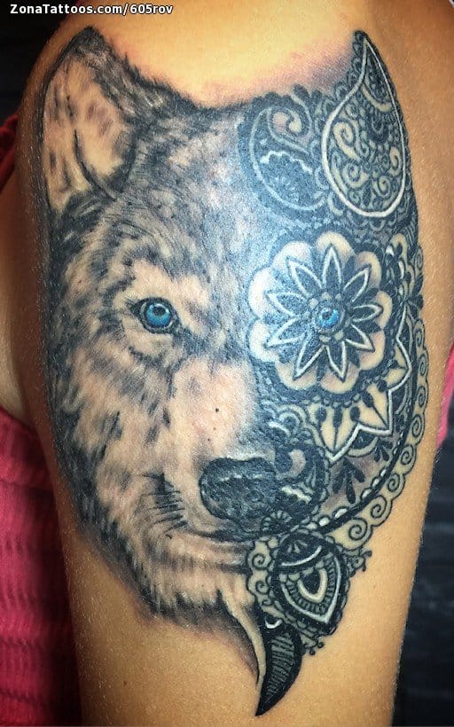 Foto de tatuaje Lobos, Animales, Mándalas