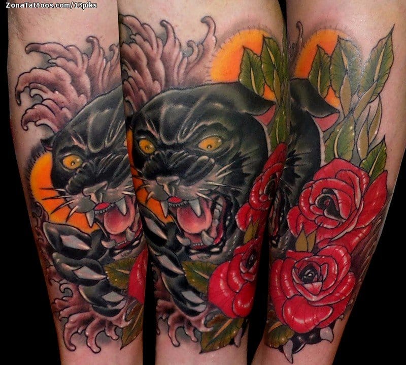 Tattoo photo Panthers, Roses, Flowers